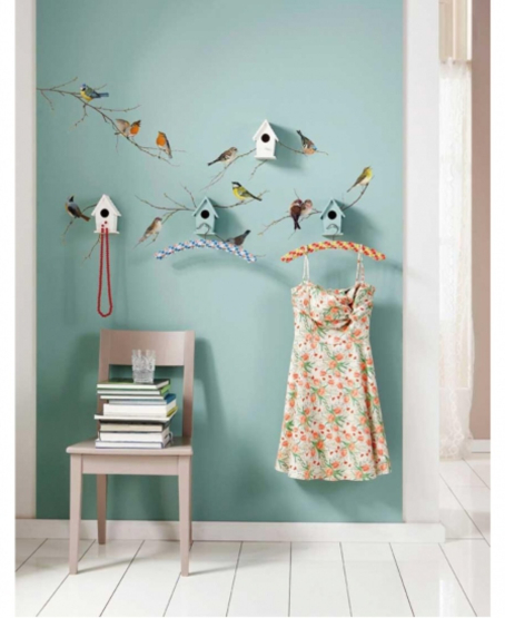 Små fugle wallstickers med fugle på grene til at klistre på væggen