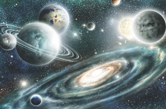Universet med planeter og stjerner - Køb non-woven fototapet