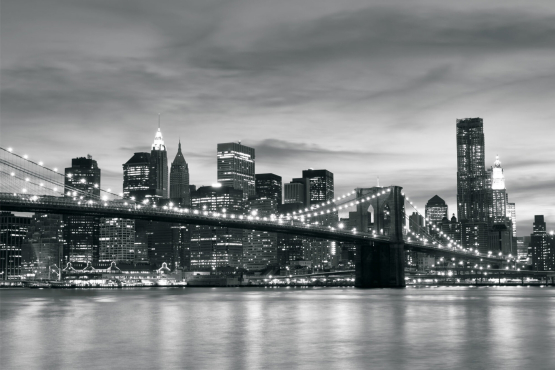 Brooklyn bridge at night sort-hvid - Køb non-woven fototapet her