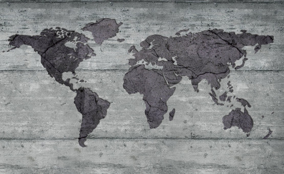 Verdenskort i grå beton look - Køb non-woven fototapet med verdenskortet