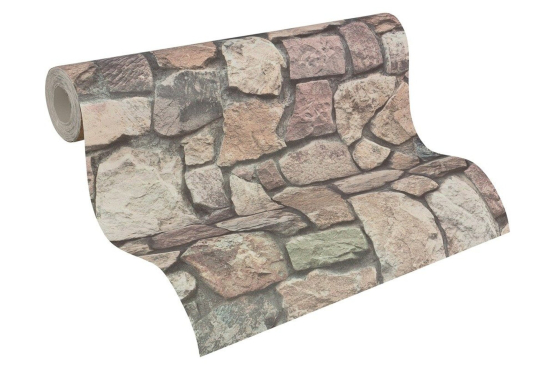 Lys brune sten med grå fuger - Køb billigt tapet med granitsten