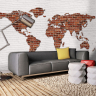 Hvid murstensvæg med verdenskortet - Køb fototapet med mursten