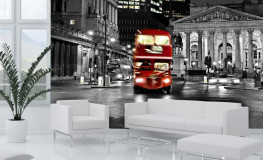 Sort hvid med rød London bus - Køb fototapet i non-woven kvalitet