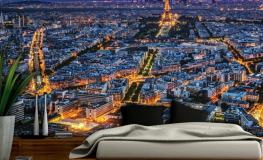 Paris by night med Eiffeltårnet - Køb non-woven fototapet online