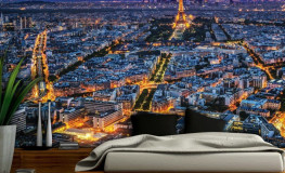 Paris by night med Eiffeltårnet - Køb non-woven fototapet online