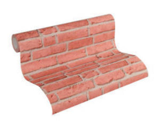 Rød murstenstapet med grå fuger - Køb billig tapet med mursten