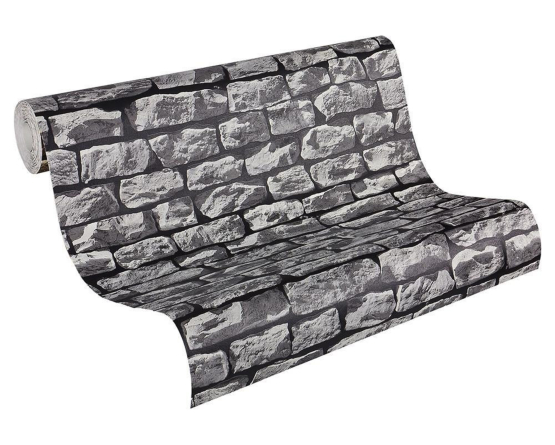 Tapet med firkantede grå sten - Køb stentapet billigt online her