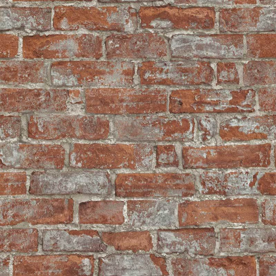 Røde mursten med gammelt puds - Køb tapet med stenvæg online