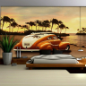 Amerikanerbil på strand med solnedgang - Køb non-woven fototapet Amerikanerbil på strand med solnedgang - Køb non-woven fototapet