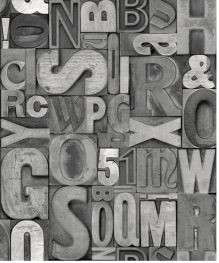 Sættekasse bogstaver og tal i grå - Køb tapet i grå med bogstaver og tal som i en sættekasse