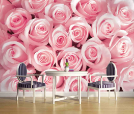 Lyserøde roser - Køb non-woven fototapet med store pink roser på