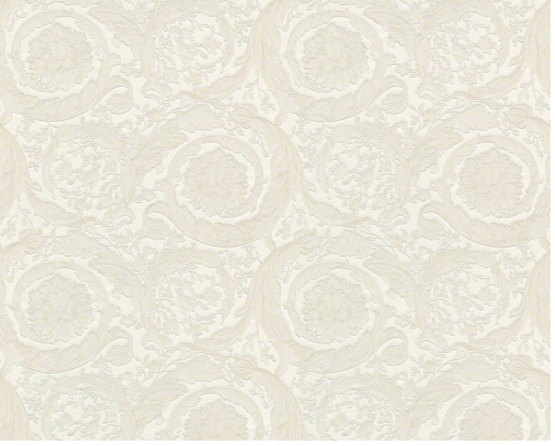 93583-2 VERSACE - Køb hvid Versacetapet med hvide ornamenter og perlemor