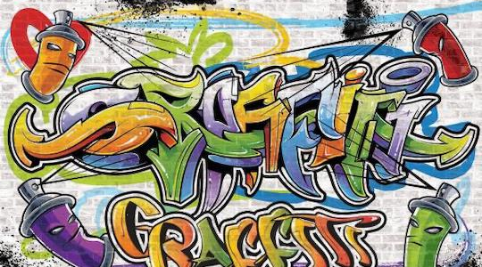Graffiti - Køb fototapet med street art grafitti tags og farver