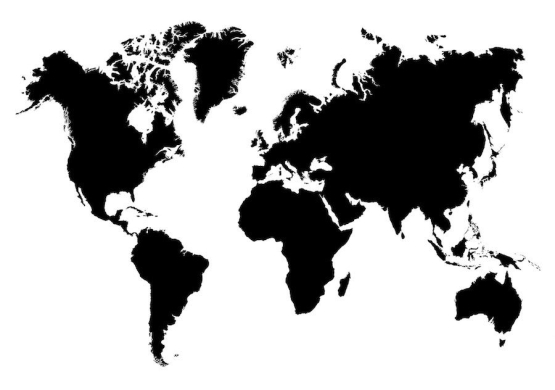 Verdenskort i sort hvid - Køb fototapet med verdenskortet på her