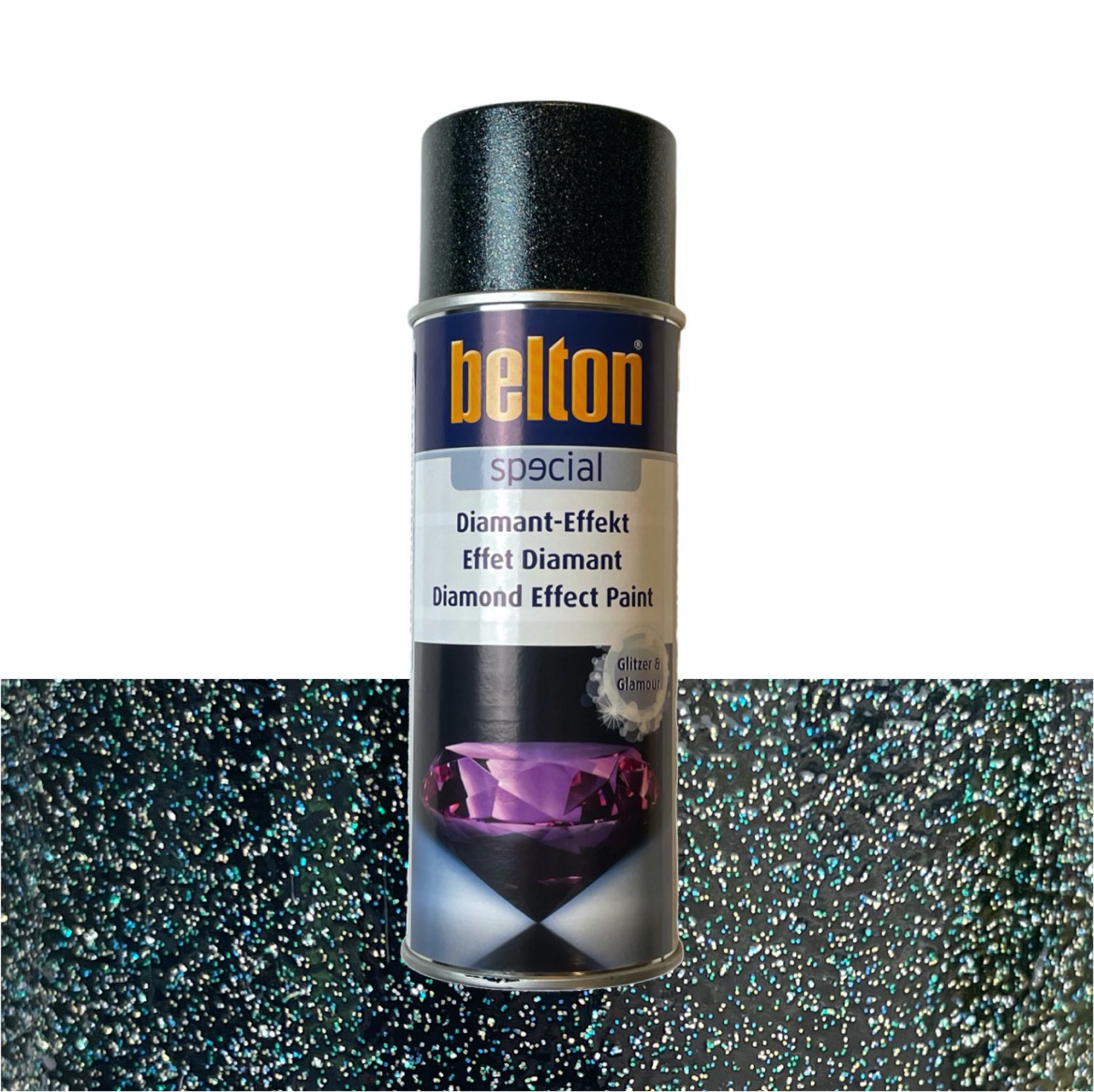 skolde Piping økse Kulørt glimmer spraymaling Belton 400ml. - Sort spray m. glitter