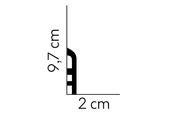 Stilren fodliste med bue i toppen 9,7cm. høj - Fodpanel med ledningsskjul