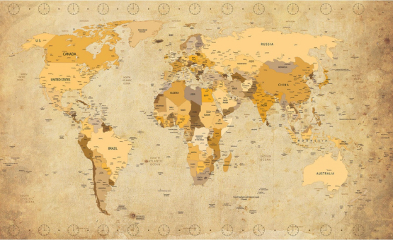 Retro Verdenskort i brune nuancer Non-woven - Kort med alle lande