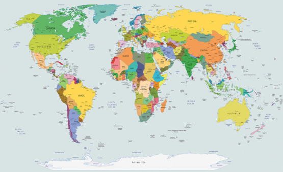 Verdenskort Non-woven - Køb fototapet m. verdenskortet med farver