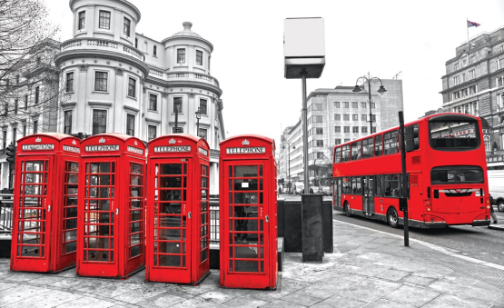 Røde telefonbokse i London - Køb flotte fototapeter her!