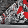 Graffitivæg i sort hvid og rød - Køb flotte fototapeter her! Graffitivæg i sort hvid og rød - Køb flotte fototapeter her!