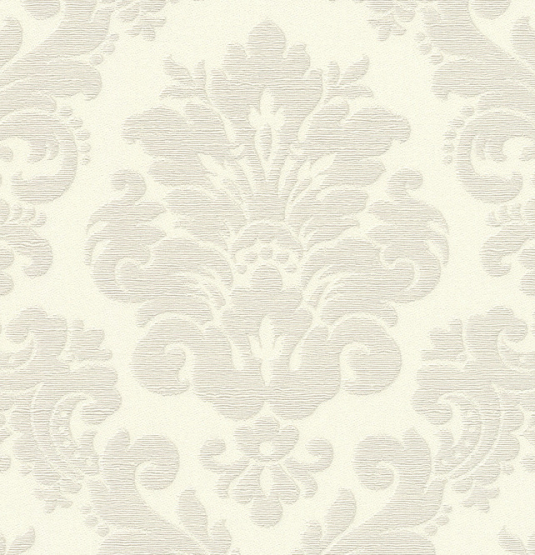 Råhvid tapet med lys grå damask - Flot gammeldags look
