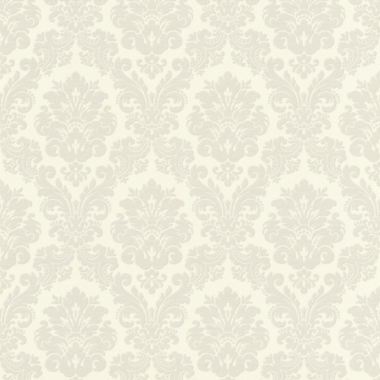 Råhvid tapet med lys grå damask - Flot gammeldags look