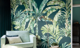 Grøn med grønne palmer og blade - Flot jungle tapet til væggen