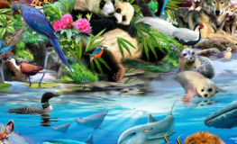Alverdens vilde dyr - Flot fototapet med billedet af masser af dyr