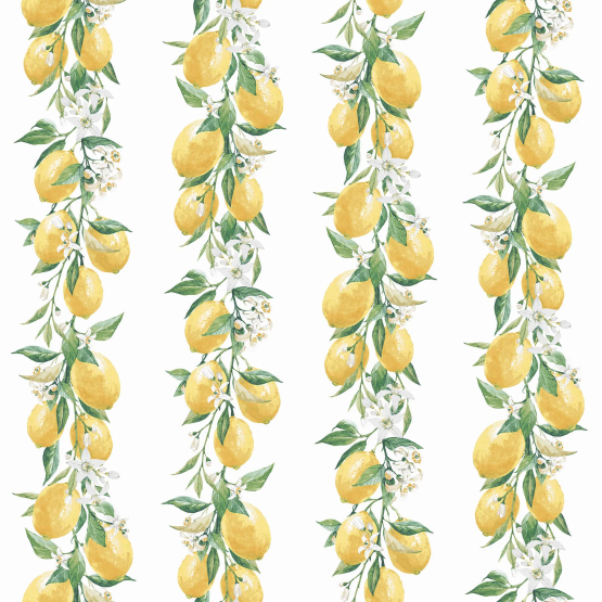 Hvid tapet med citronranker | Flot tapet med gule citroner