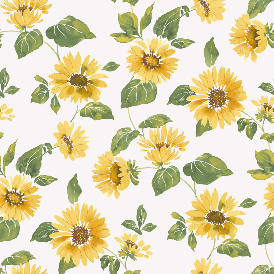 Hvid tapet med gule blomster | Flot tapet med solsikkeblomster