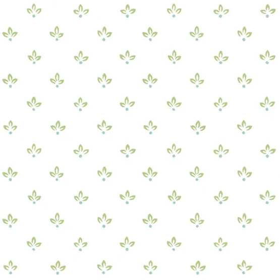 Hvid tapet med tre-bladet vifter i lys grøn og blå | Tapet med blade