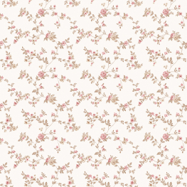 Lys rosa tapet med små blomster på grene | Køb tapet med småt mønster