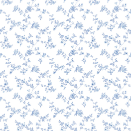 Hvid tapet med små blå blomster på grene | Tapet med småt mønster