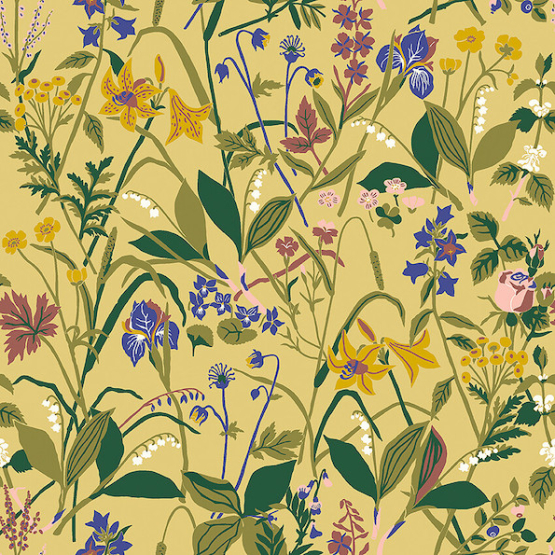 Gocken Jobs Ros och Lilja Yellow | Flot gul tapet med blomster flora